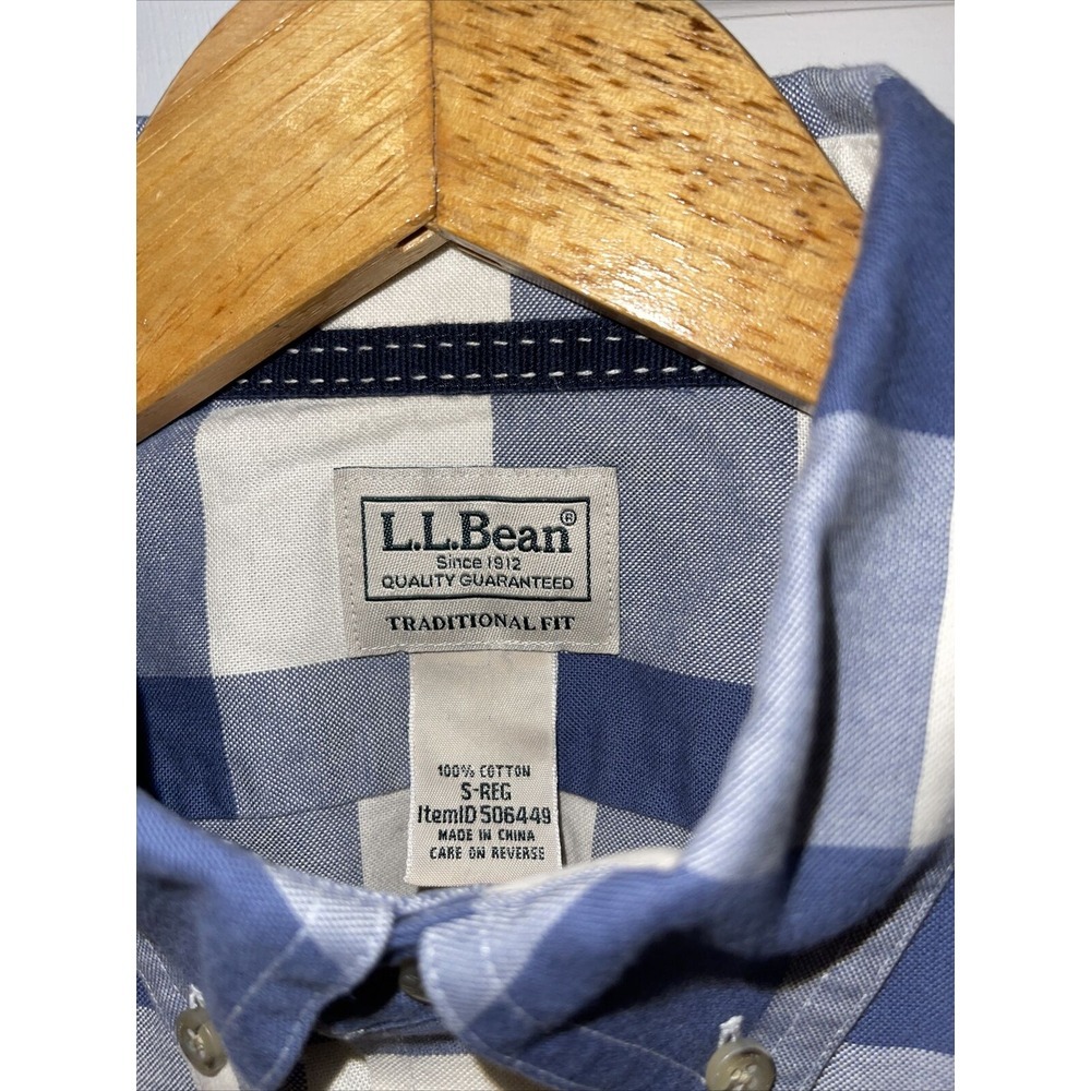 LL Bean Men's Traditional Fit Shirt Long Sleeve Blue White Plaid Button Down - Picture 3 of 12